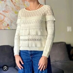 Sezane Cream Lace Knit Sweater